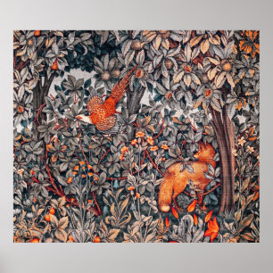 GREENERY,SKOGSDJUR Pheasant,Red Fox, Blommigt Poster