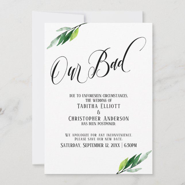 Greenery sköt upp Bröllop "Vårt dåliga meddelande" Inbjudningar (Framsida)