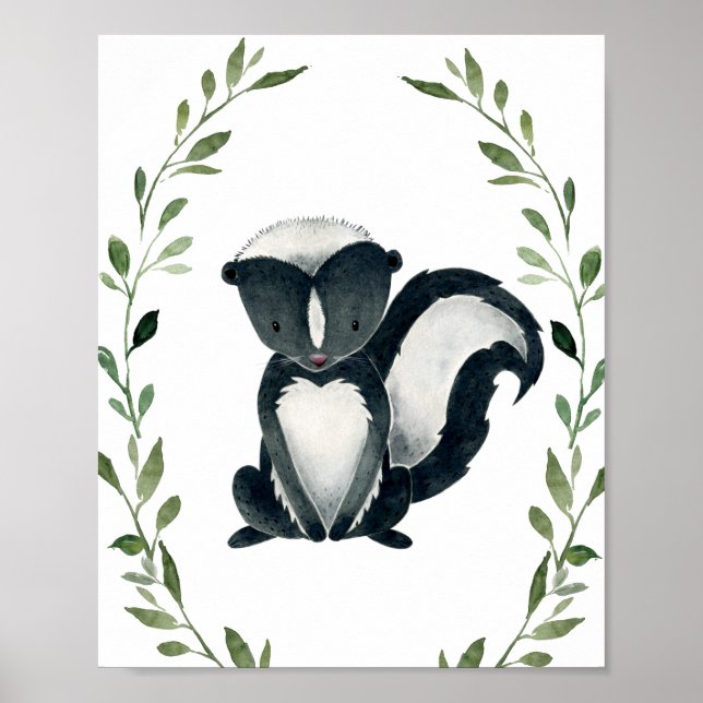 Greenery Skunk Woodland Animals Nursery Wall Art Poster (Framsidan)