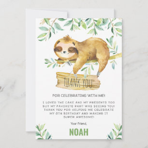 Greenery Sloth Sleepover Slumber Pajama Birthday Tack Kort