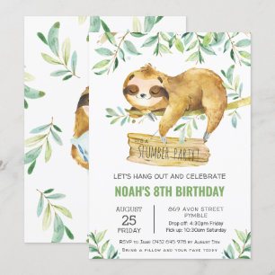 Greenery Sloth Slumber Sleepover Pajama Birthday Inbjudningar