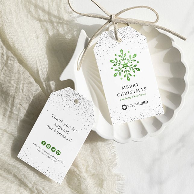 Greenery snowflake Company logotyp jul Presentetikett (Greenery snowflake company logo Christmas Gift Tags)