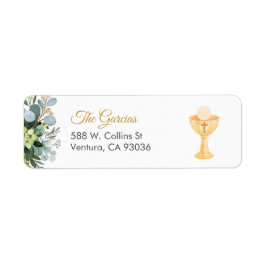 Greenery Spain with chalice First Communion Returadress Etikett