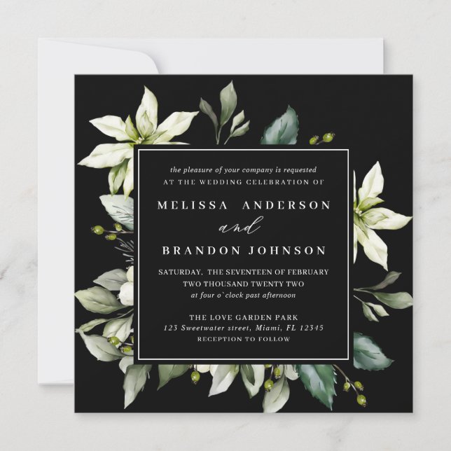 Greenery Square | Botaniska Bröllop i vattenfärg Inbjudningar (Framsida)