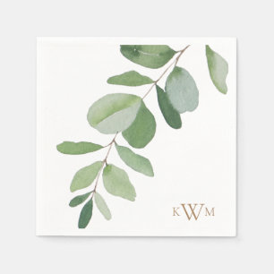 Greenery Stem Guld Monogram Bröllop Pappersservett