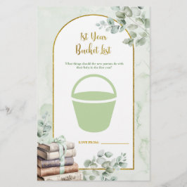 Greenery Storybook 1st Års Bucket List Spel Kort