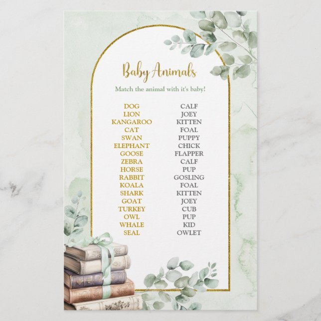 Greenery Storybook Baby Djur Spel (Framsida)