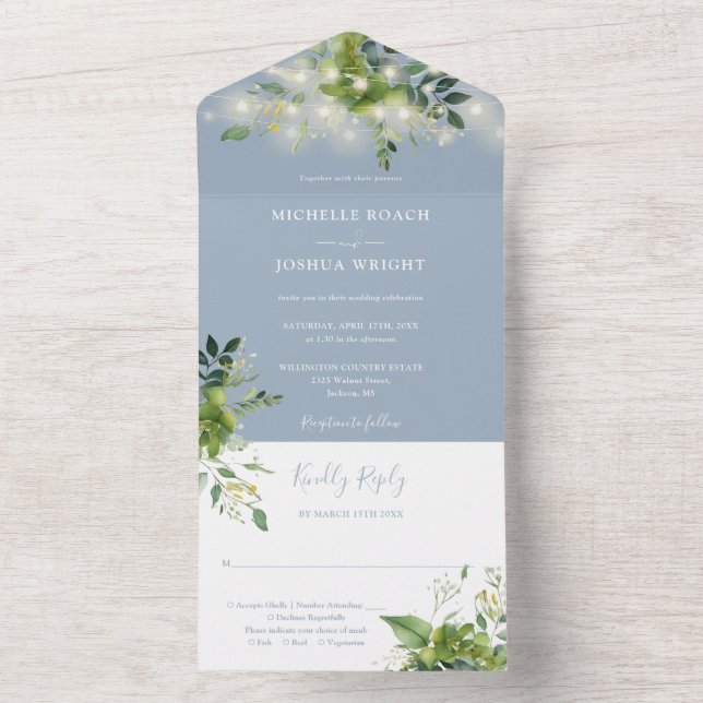 Greenery String Ljus Dusty Blue Bröllop (Insida)