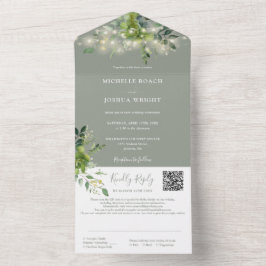 Greenery String Ljus QR Code Sage Grönt Bröllop