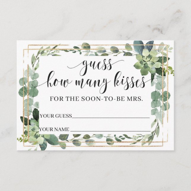 Greenery Succulent Hur många kyssar i burk Tilläggskort (Framsida)