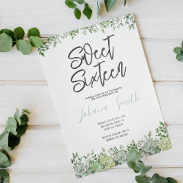 Greenery Succulent Sweet sixteen Birthday Inbjudningar