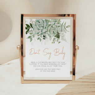 Greenery Succulents Baby Shower Säg inte Baby Poster
