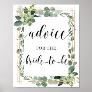 Greenery Succuly Guld Advice for the Bride Sign Poster