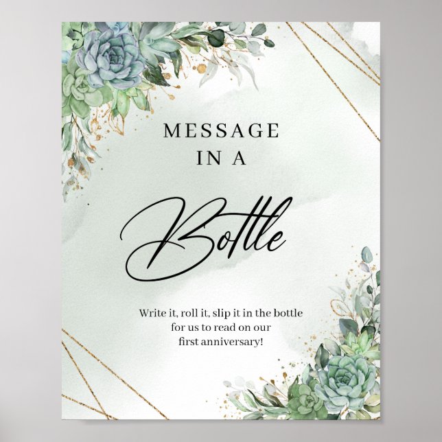Greenery succuly guld Message i ett Flaska-tecken Poster (Framsidan)