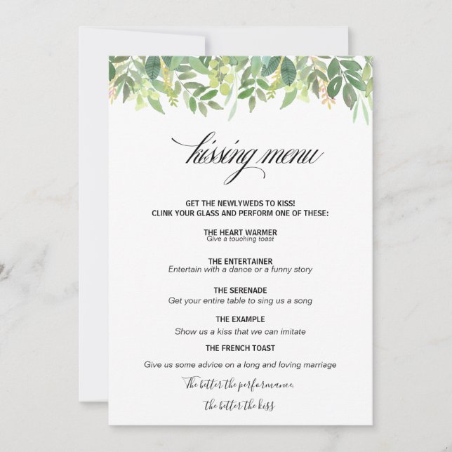 Greenery Summer Destination Kissing Menu (Framsida)