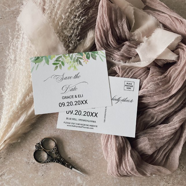 Greenery Summer Destination Save the Date Card Vykort (Skapare uppladdad)