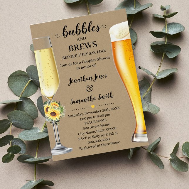 Greenery Sunblommor Bubbles & Brews innan jag gör  Inbjudningar (Country Greenery Sunflowers Bubbles & Brews before I do Couples Shower, Western Sunflowers Wedding)