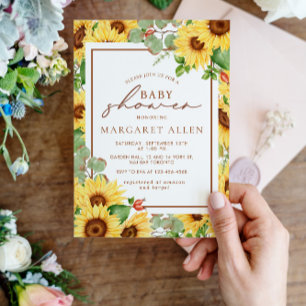 Greenery Sunblommwers Baby Shower Inbjudningar