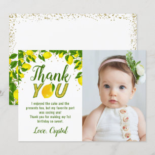 Greenery Sweet Lemon Guld Glitter Birthday Photo Tack Kort
