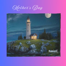 Greenery Sweet Serene Night Lighthouse Måne Fleecefilt