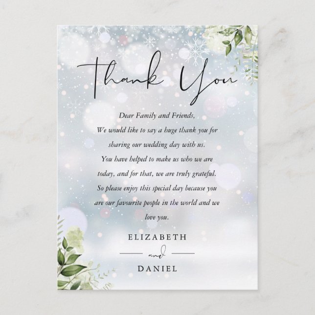 Greenery Tack Winter Wedplace Card Vykort (Framsida)