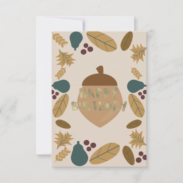 Greenery Thanksgiving Fall Birthday Gold Foil Kort (Framsida)
