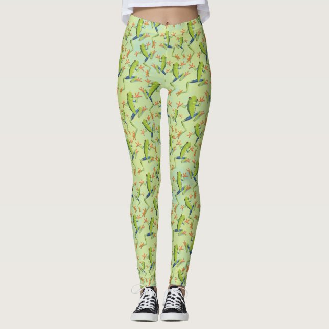 Greenery Träd-Frog Mönster Design Leggings (Framsida)