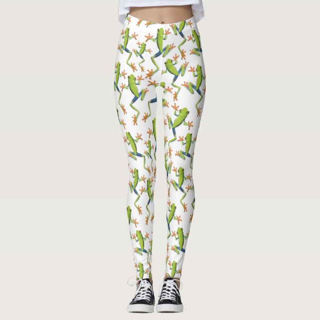Greenery Träd-Frog Mönster Design Leggings (Framsida)