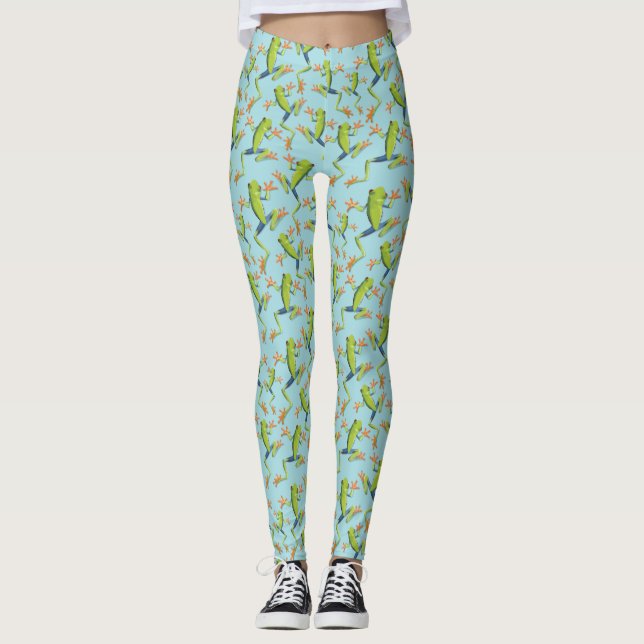 Greenery Träd-Frog Mönster Design Leggings (Framsida)