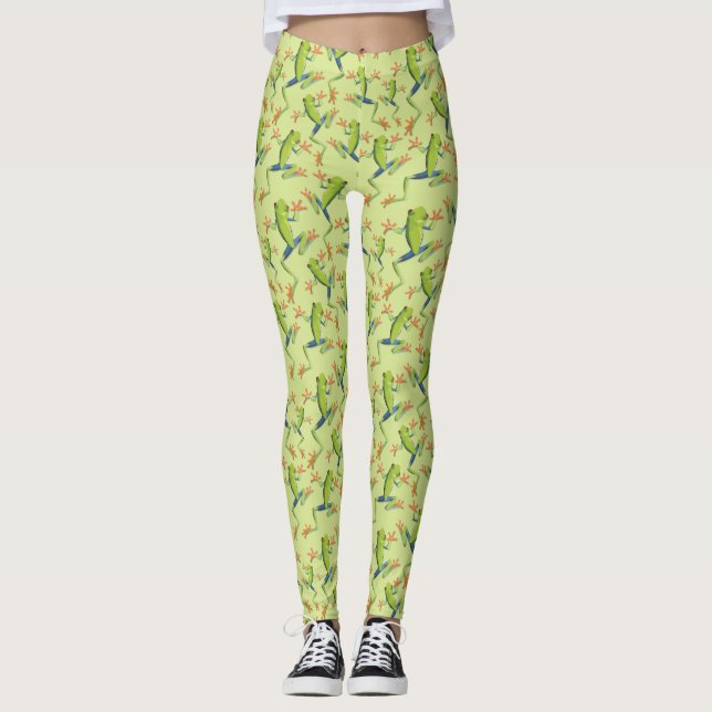 Greenery Träd-Frog Mönster Design Leggings (Framsida)