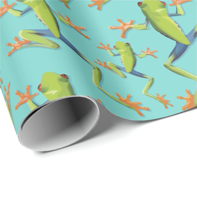 Greenery Träd-Frog Mönster Design Presentpapper (Rullad Hörn)