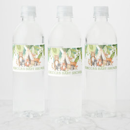 Greenery Tribal Woodland Baby Shower Birthday Boy Vattenflaskor Etikett
