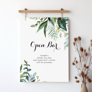 Greenery Tropical Bröllop Open Pub-tecken Poster