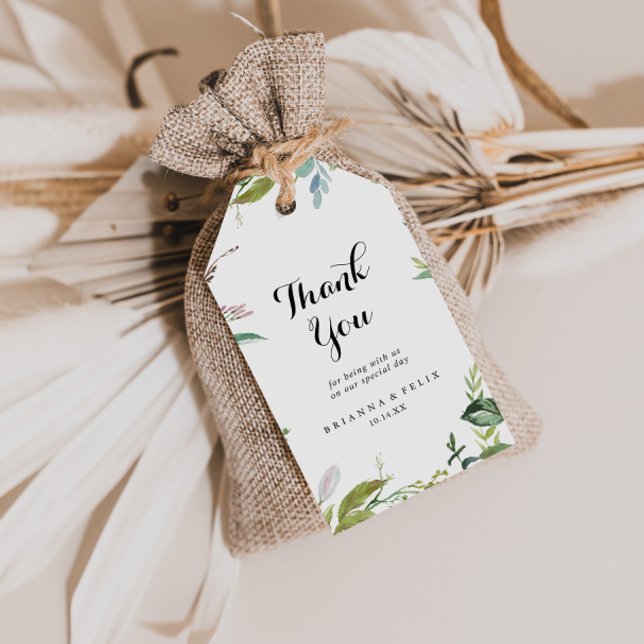 Greenery Tropical Calligraphy Bröllop Tack Presentetikett (Skapare uppladdad)