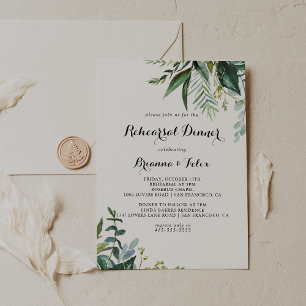Greenery Tropical Calligraphy Rehearsal Dinner Inbjudningar
