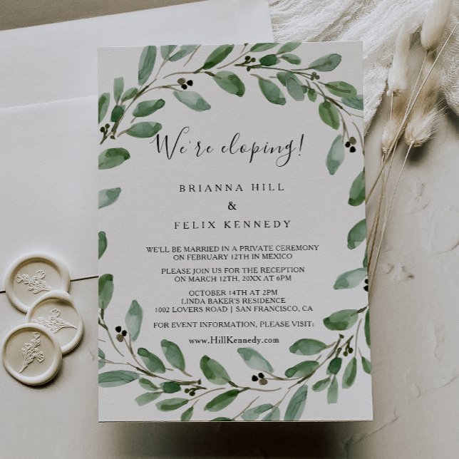 Greenery Tropical Eucalyptus Elopement Reception Inbjudningar (Skapare uppladdad)