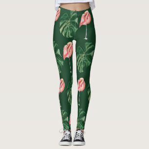 Greenery Tropical Flamingo & Monstera Löv Women Leggings