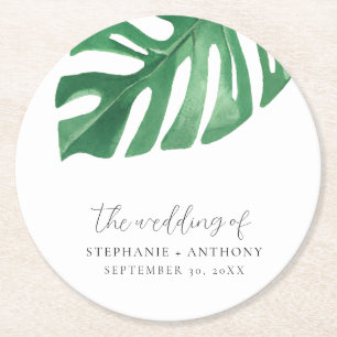 Greenery Tropical Monstera Löv sommar Bröllop Underlägg Papper Rund