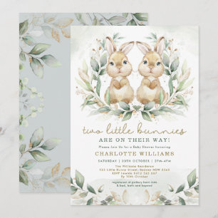 Greenery Twin Bunny Baby Shower Påsk Rabbit Inbjudningar