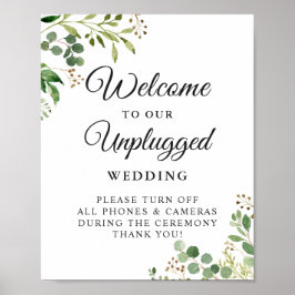 Greenery Unplugged Bröllop Ceremony Sign Poster