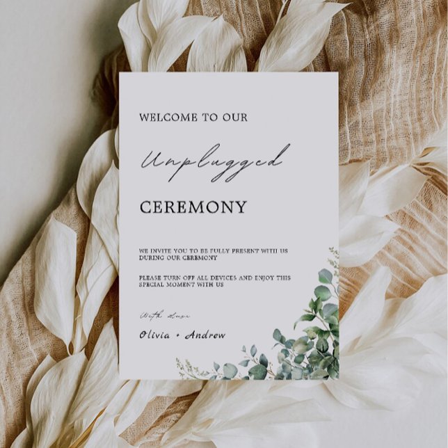 Greenery Unplugged Ceremony Bröllop Sign Inbjudningar (Greenery Unplugged Ceremony Wedding Sign, Invitation)