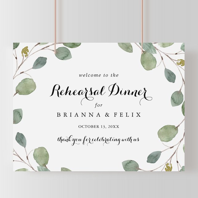 Greenery Vågrät Rehearsal Dinner Välkomstskylt Poster (Skapare uppladdad)