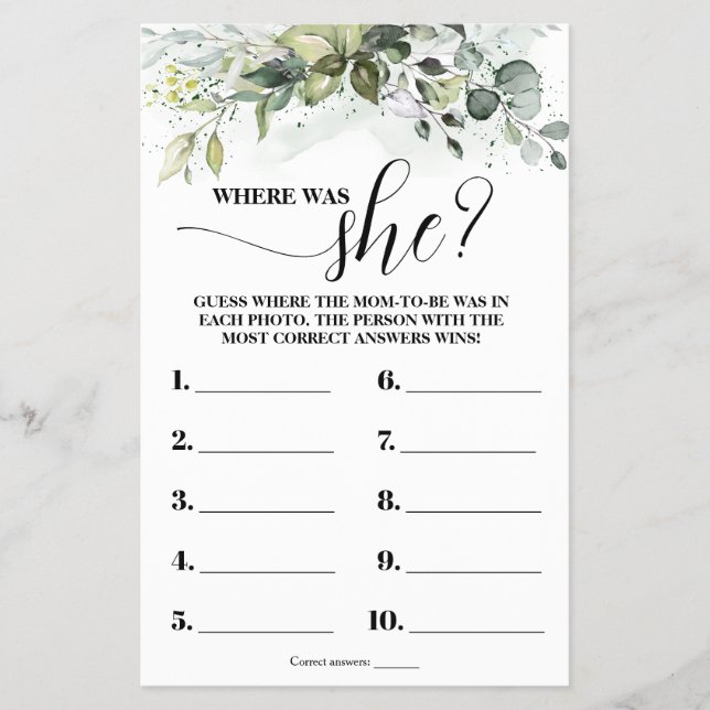 Greenery var Mamma skulle bli babyvisare, spelkort Flygblad (Framsidan)