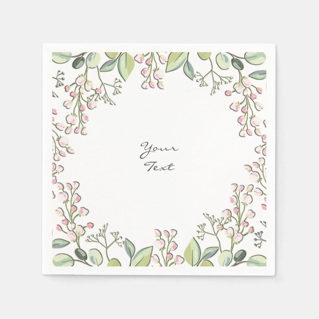 Greenery Vår Rosa Flowers Napkins Pappersservett (Framsidan)