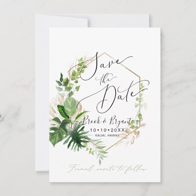 Greenery Variegated Tropical Foliage Save the Date Inbjudningar (Framsida)
