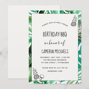 Greenery Vegan Birthday BBQ Watercolor Löv Inbjudningar
