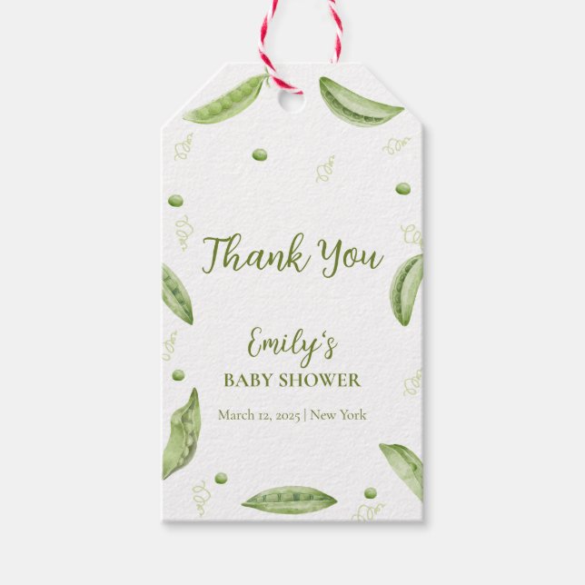 Greenery Veggie Sweet Pea in Pod Baby Shower Presentetikett (Framsidan)