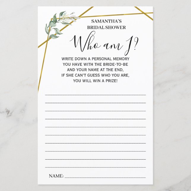 Greenery Vem är jag? möhippa tvåspråkigt spel (Framsida)