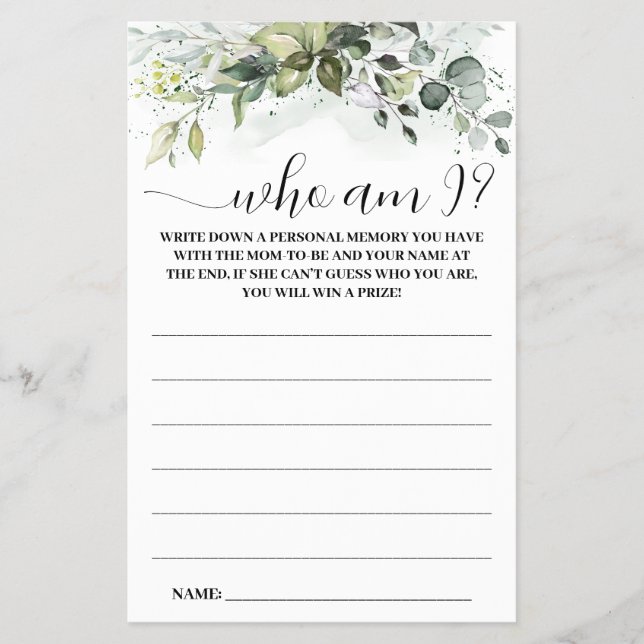 Greenery Vem är jag? Spelkort för babyskor Flygblad (Framsidan)