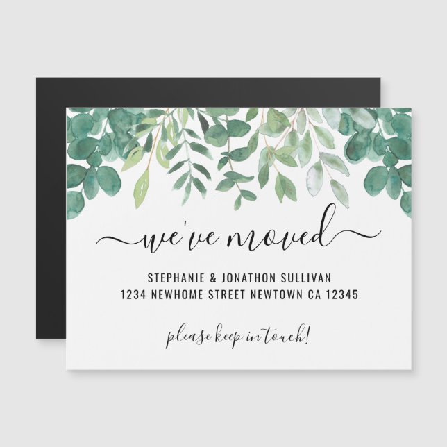 Greenery Vi har flyttat annonscertifikat Magnetisk Inbjudningskort (Fram/baksida)